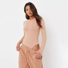 camel crew neck long sleeve bodysuit
