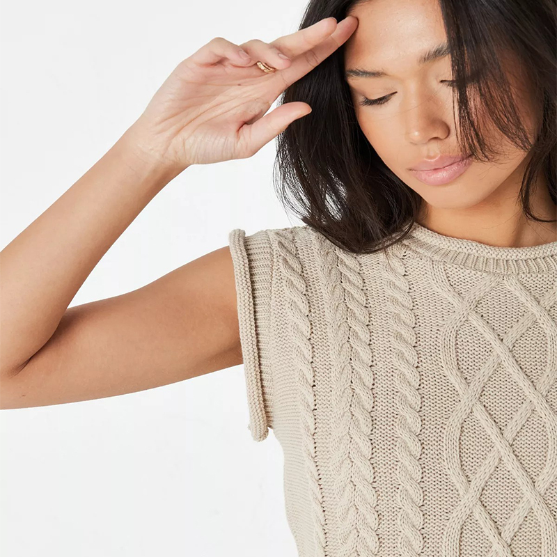 tall sand cropped cable knit vest top