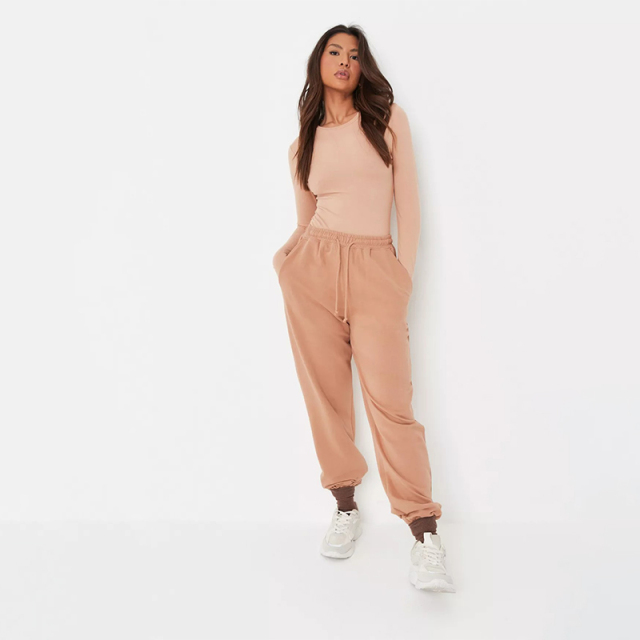 camel crew neck long sleeve bodysuit