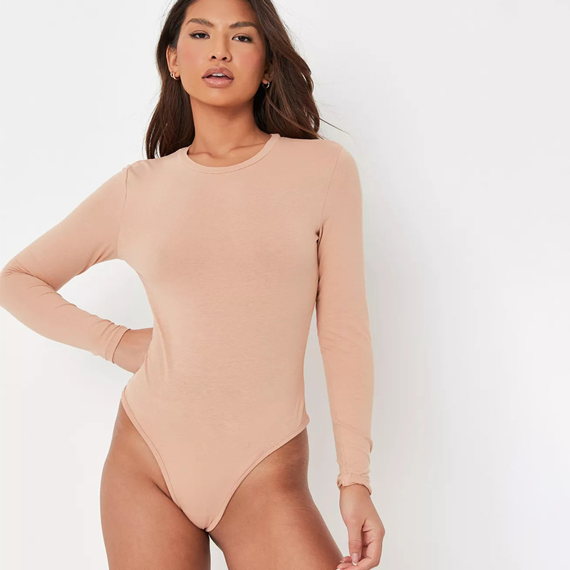 camel crew neck long sleeve bodysuit