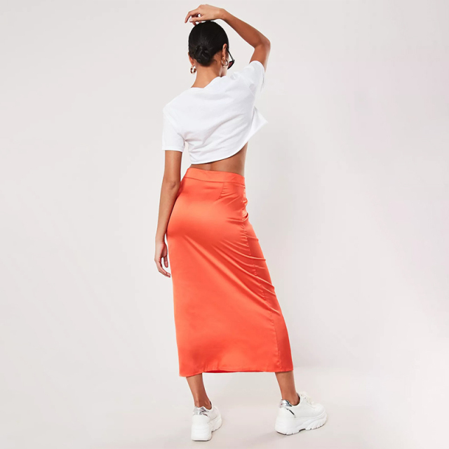 black bias cut satin midi slip skirt