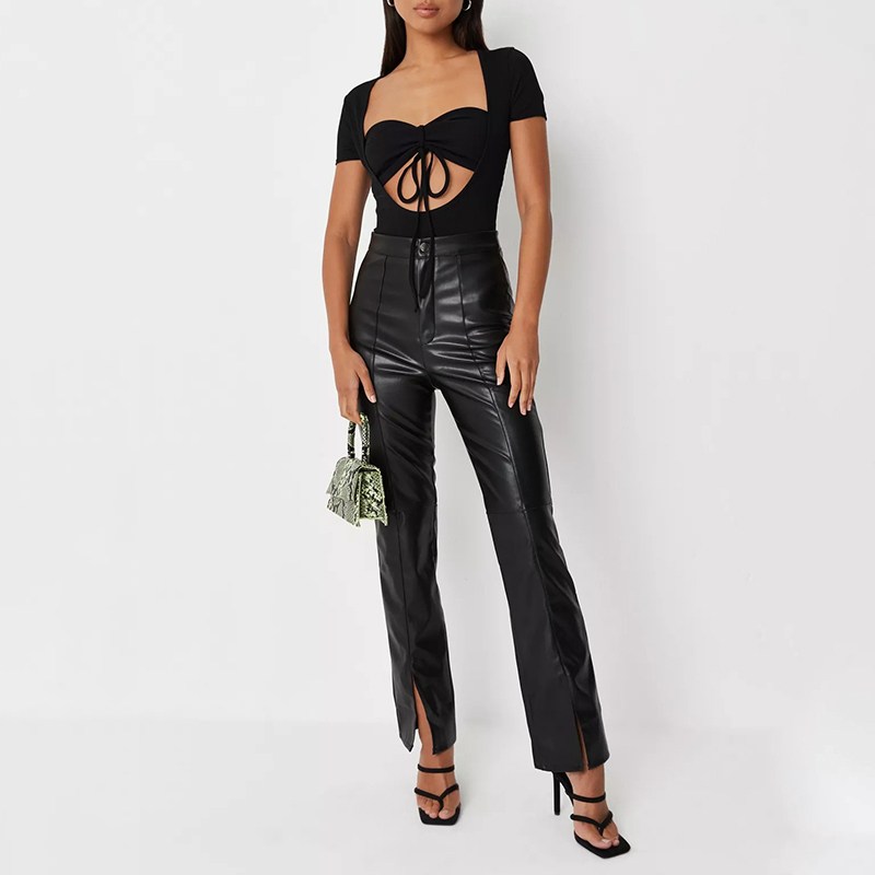 black rib cut out bralet bodysuit