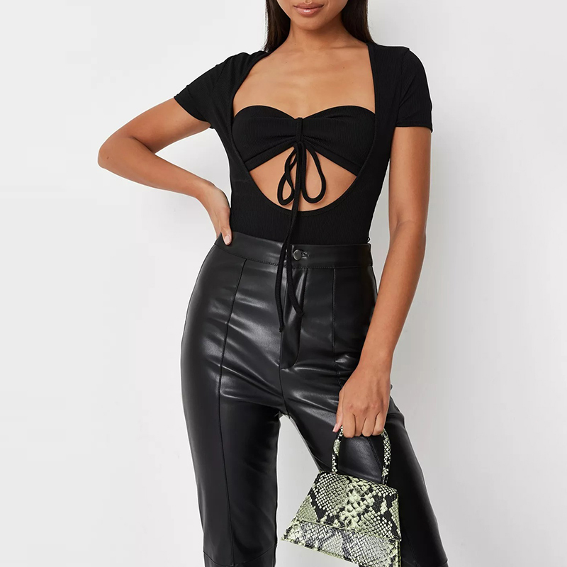 black rib cut out bralet bodysuit