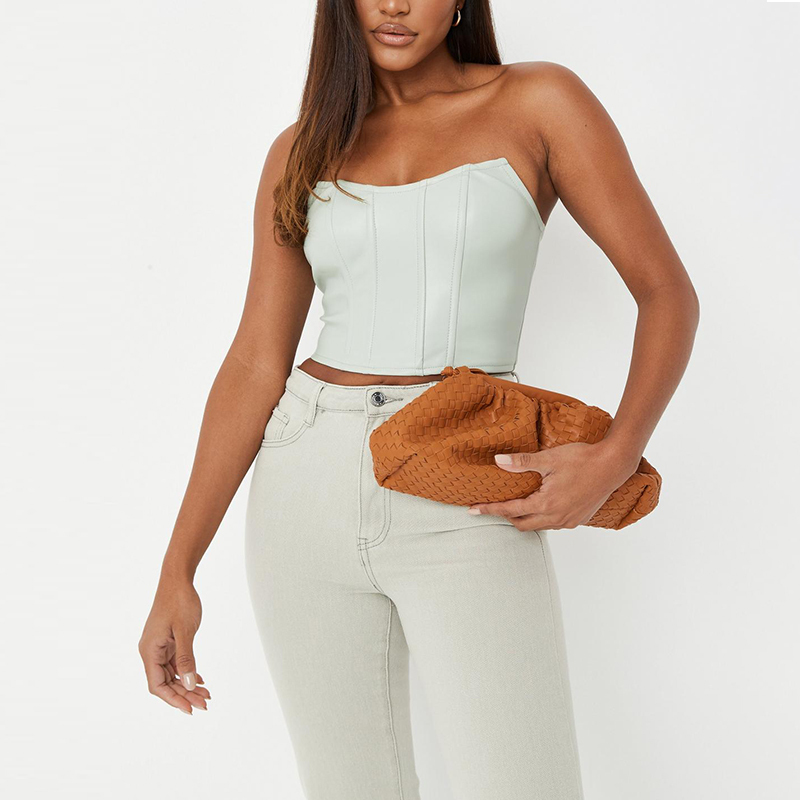 sage faux leather bandeau corset top