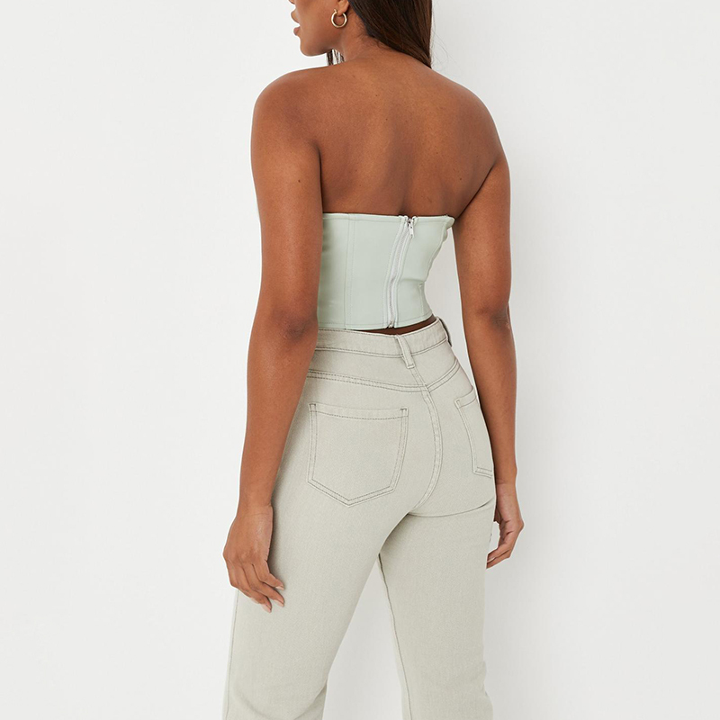 sage faux leather bandeau corset top
