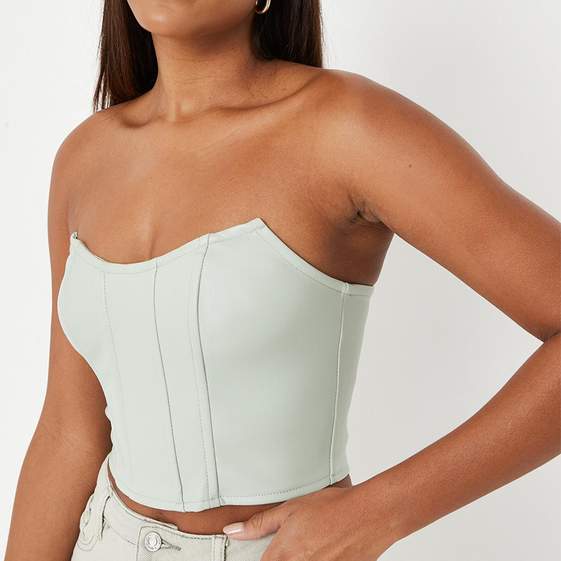 sage faux leather bandeau corset top