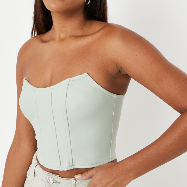 sage faux leather bandeau corset top