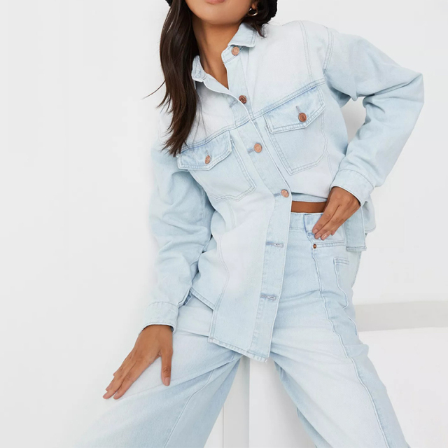 light blue co ord deconstructed seam denim shirt