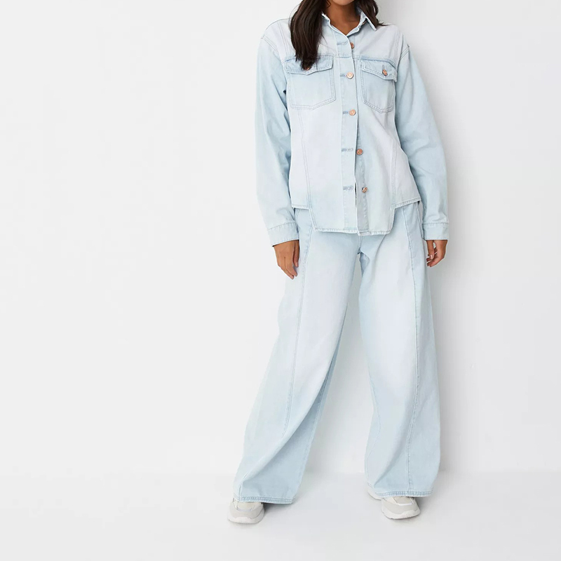 light blue co ord deconstructed seam denim shirt