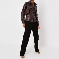 cream faux leather slim fit shirt