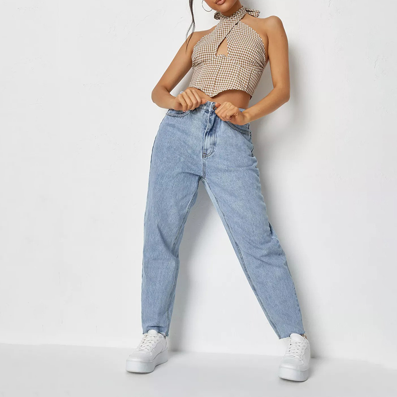 brown gingham cross front halterneck corset crop top