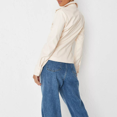 cream faux leather slim fit shirt