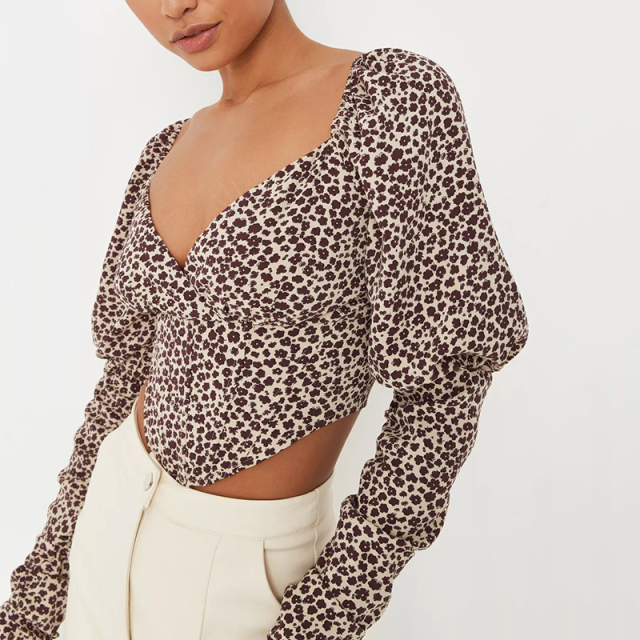 cream floral print milkmaid corset top