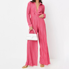 pink co ord plisse ruched front fitted shirt