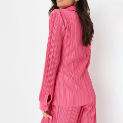 pink co ord plisse ruched front fitted shirt