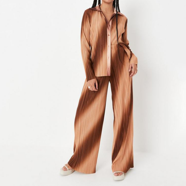 chocolate co ord ombre plisse oversized shirt