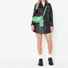 black faux leather mock croc maternity blazer dress