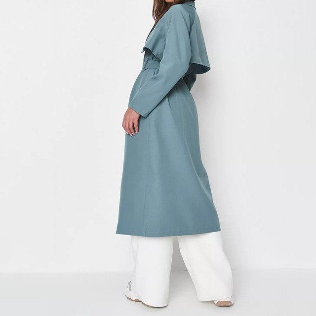 tall premium teal covered buckle trench coat