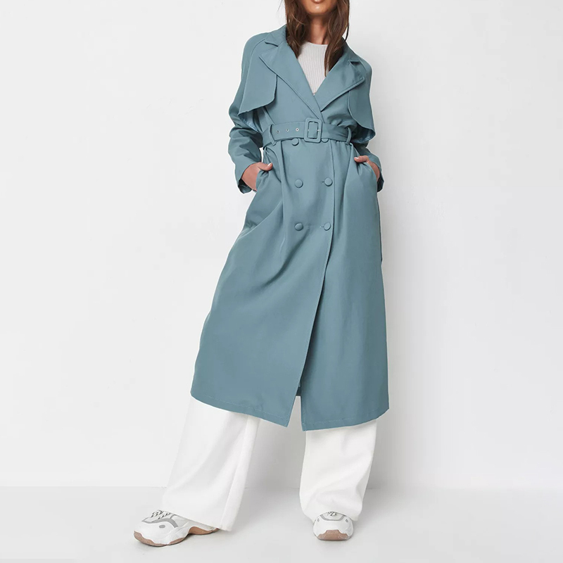 tall premium teal covered buckle trench coat