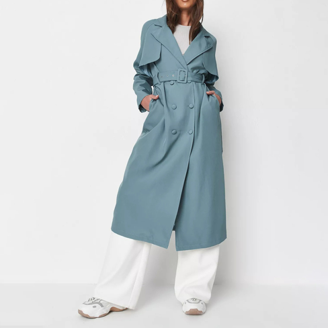 tall premium teal covered buckle trench coat