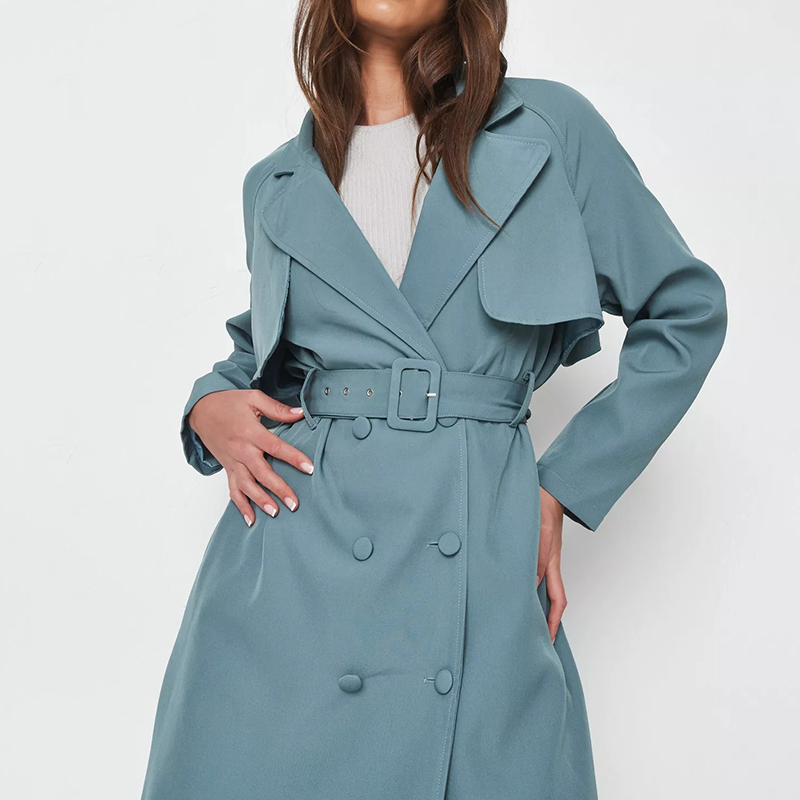 tall premium teal covered buckle trench coat