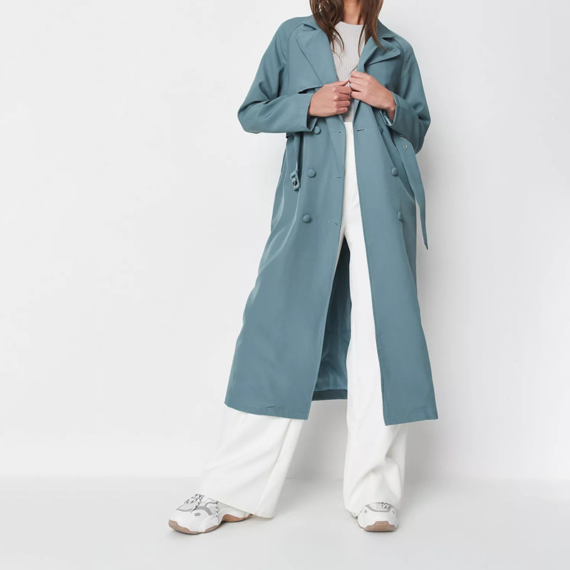 tall premium teal covered buckle trench coat