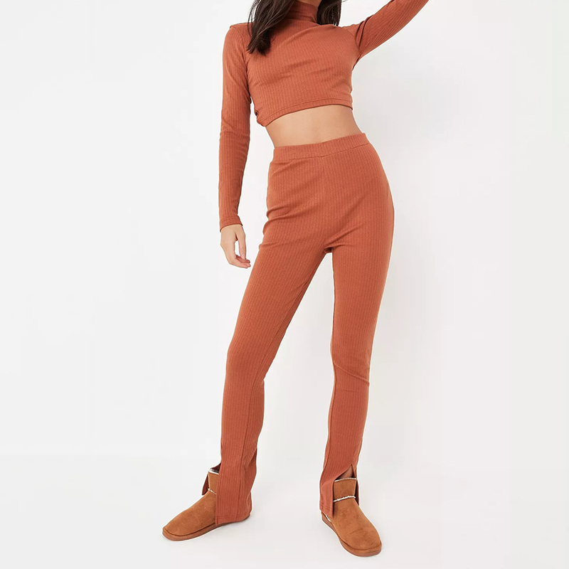 black rib open back crop t shirt and trousers co ord set