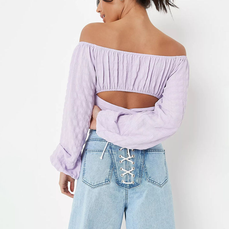 lilac crinkle tie bardot crop top
