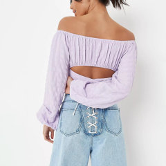 lilac crinkle tie bardot crop top