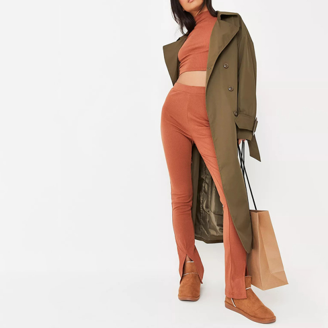 black rib open back crop t shirt and trousers co ord set