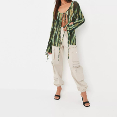 green plisse sheer tie front cardigan