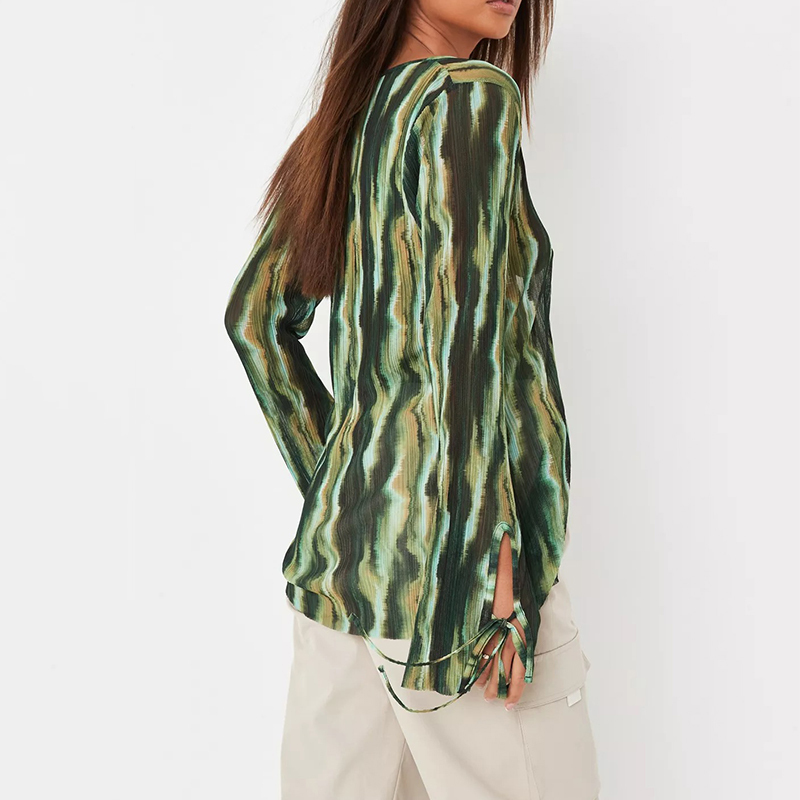 green plisse sheer tie front cardigan