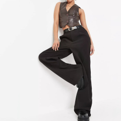 brown faux leather tailored waistcoat
