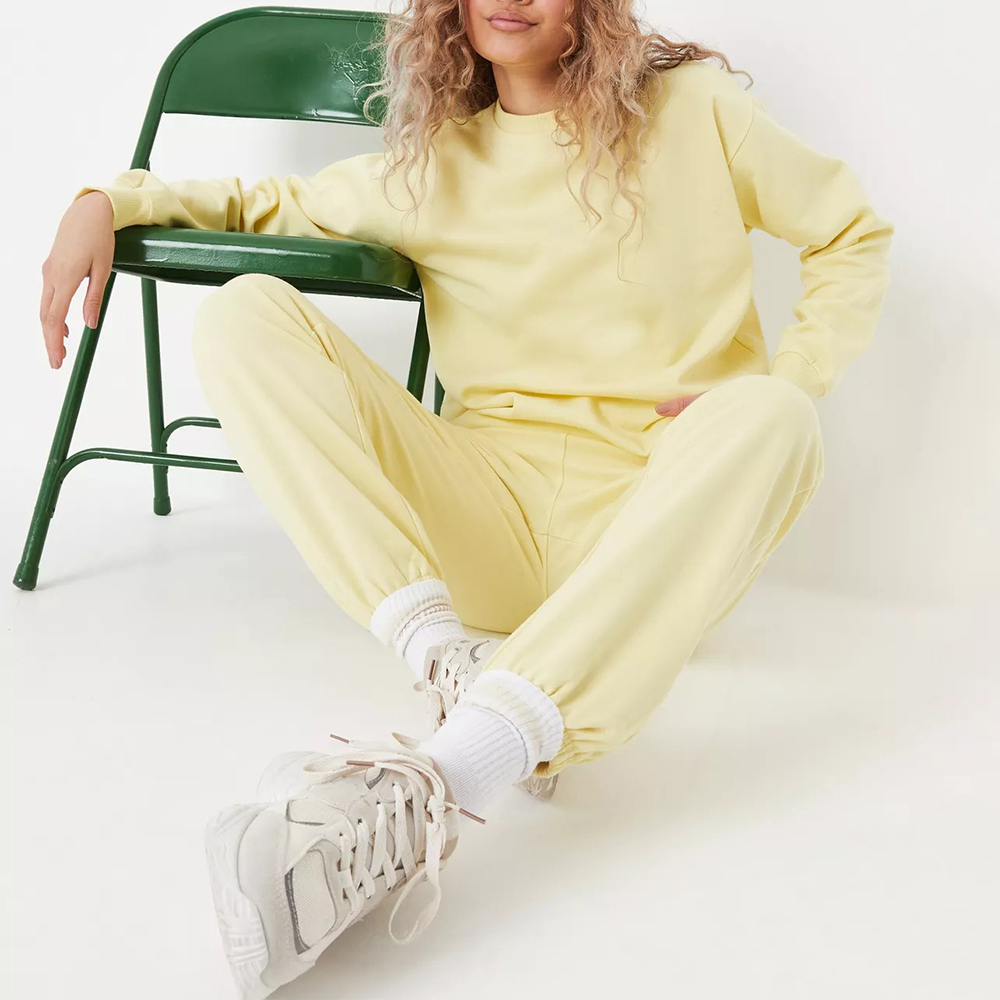 beige brushed back sweatshirt and joggers co ord set