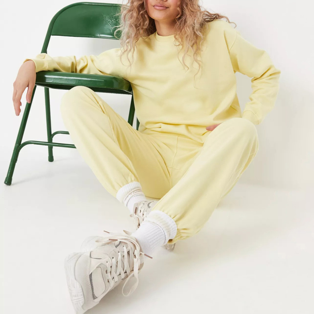 beige brushed back sweatshirt and joggers co ord set