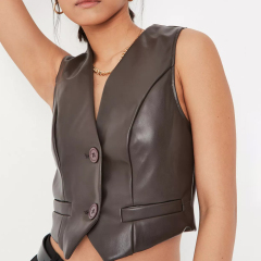 brown faux leather tailored waistcoat