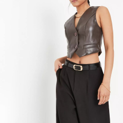brown faux leather tailored waistcoat