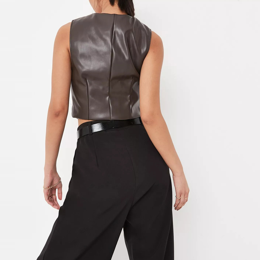 brown faux leather tailored waistcoat