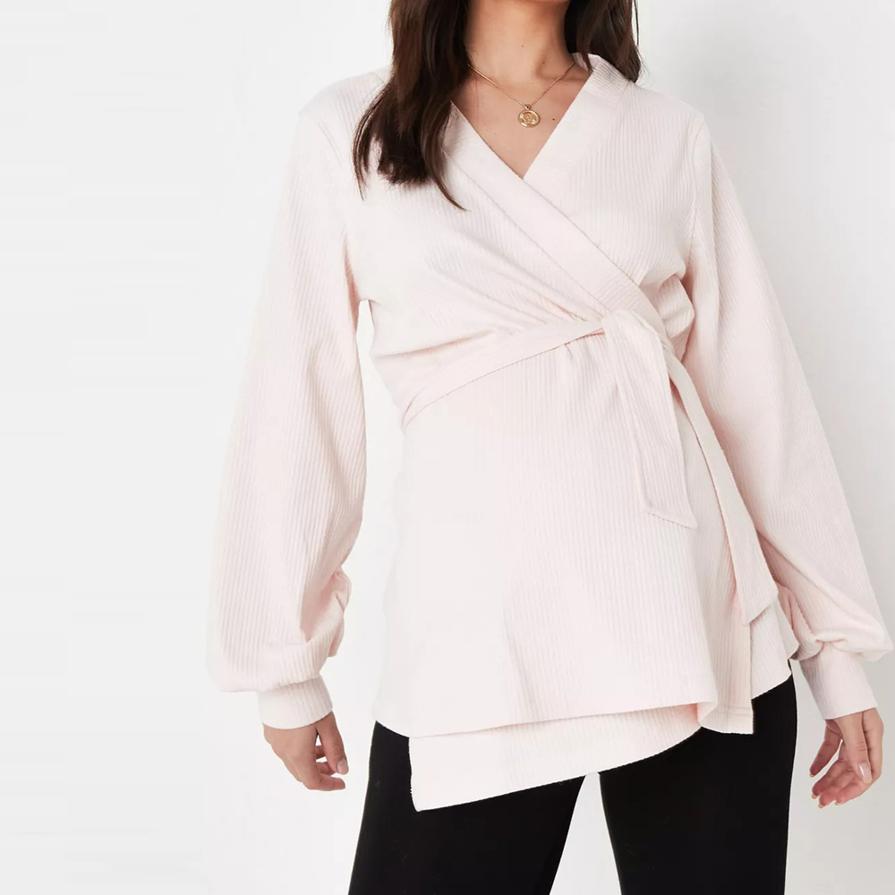 pink maternity rib wrap top