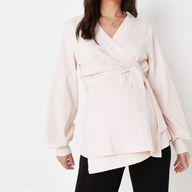 pink maternity rib wrap top