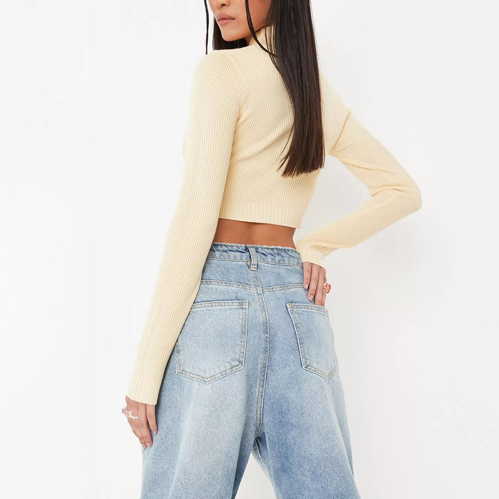 yellow high neck knit crop top