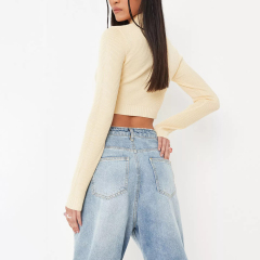yellow high neck knit crop top