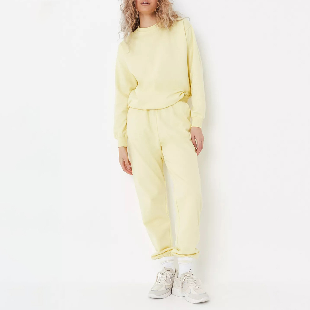 beige brushed back sweatshirt and joggers co ord set