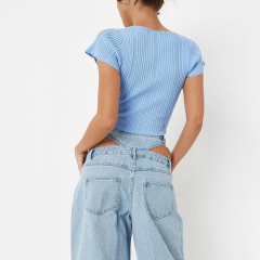 tall blue sweetheart neck rib knit t shirt