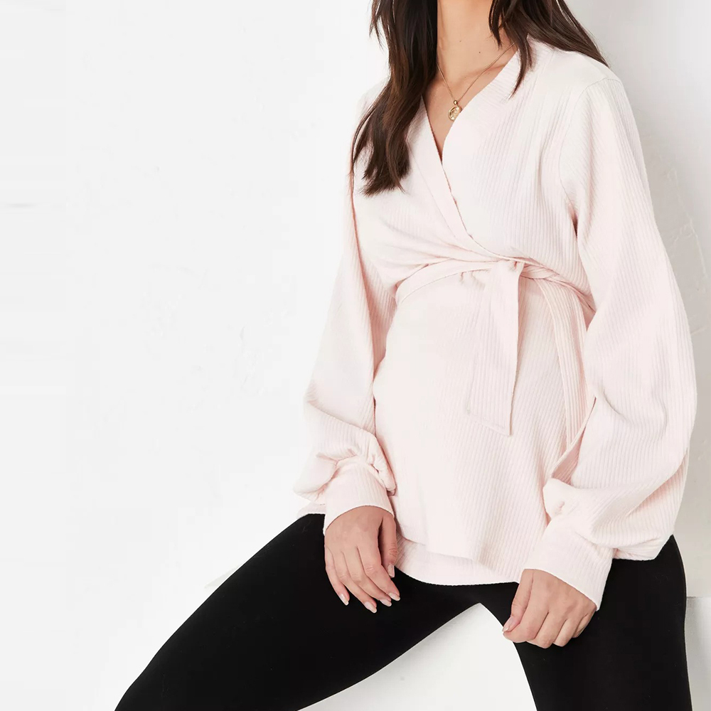pink maternity rib wrap top