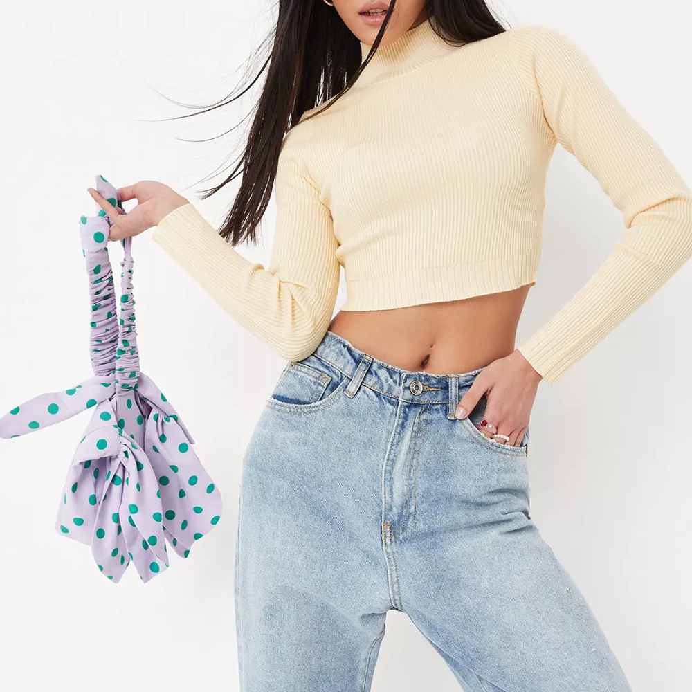 yellow high neck knit crop top