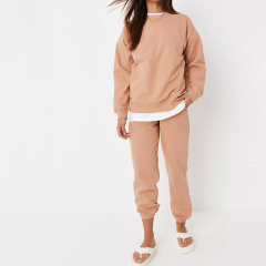 beige brushed back sweatshirt and joggers co ord set