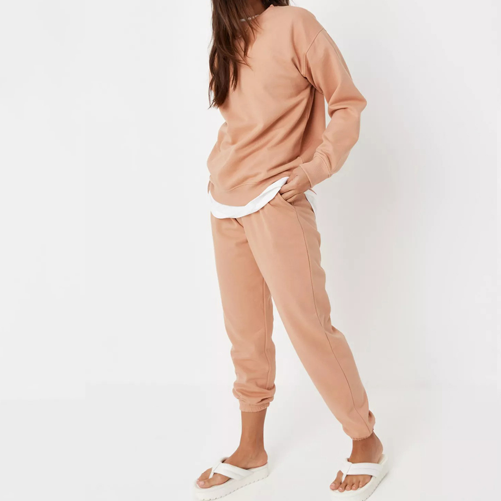 beige brushed back sweatshirt and joggers co ord set