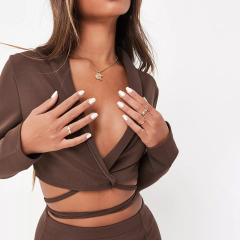 chocolate co ord crop tie jersey blazer