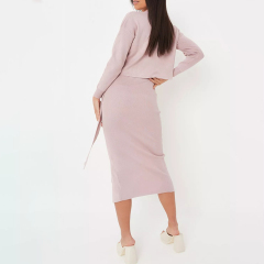 rose knit funnel neck jumper and midi skirt co ord set